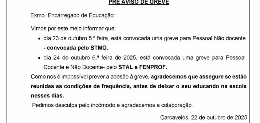 Pré-Aviso de Greve | 23 de março