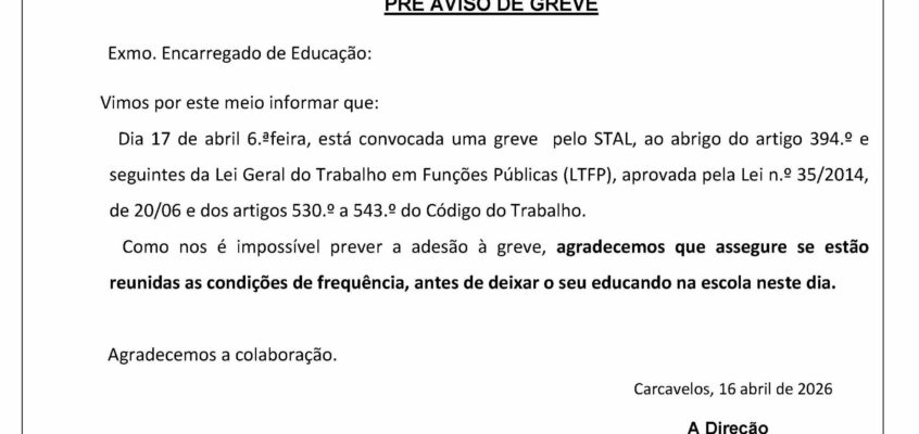 Pré-Aviso de Greve | 17 de abril
