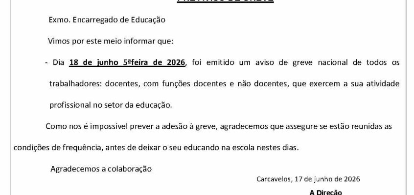 Pré-Aviso de Greve | 18 de junho