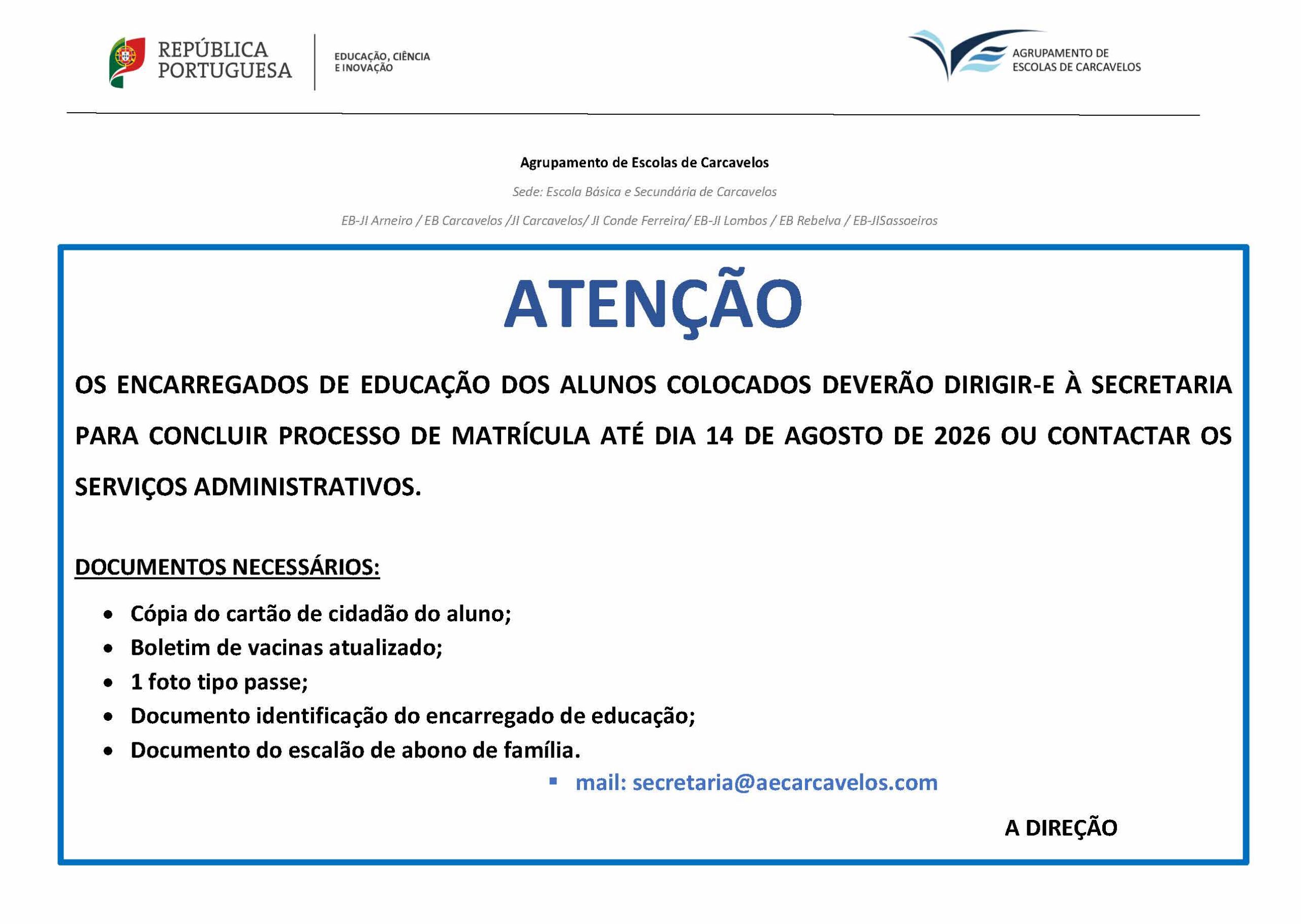 INFORMAÇÃO VITRINE CONCLUSÃO MATRÍCULAS