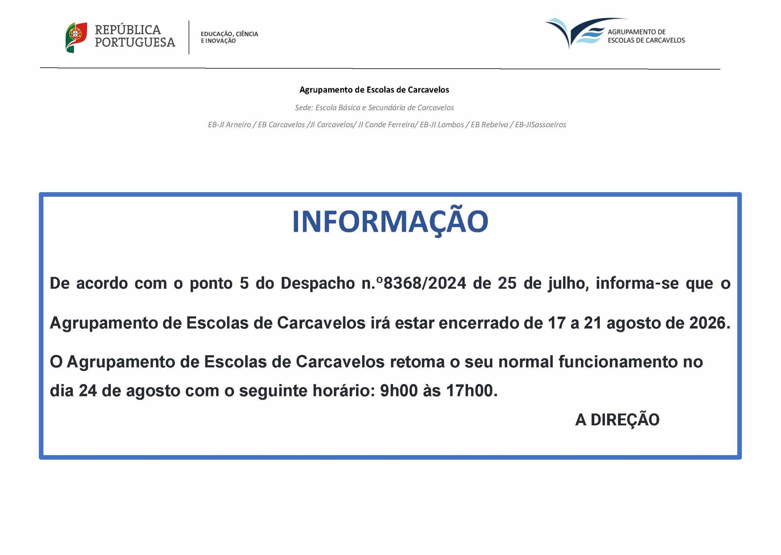 Informação mês de agosto