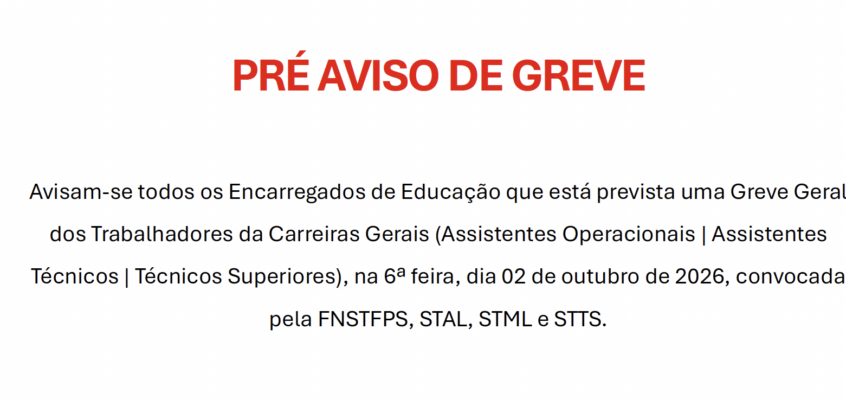 Pré-Aviso de Greve | 2 de outubro